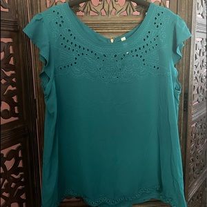 Teal Blue Top w/ Embroidery